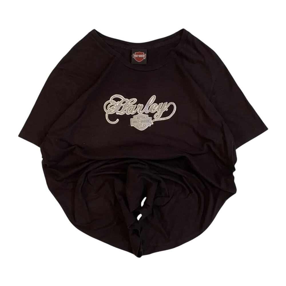 Harley Davidson Women's Embroidered Logo Short Sleeve T Shirt Black XXL